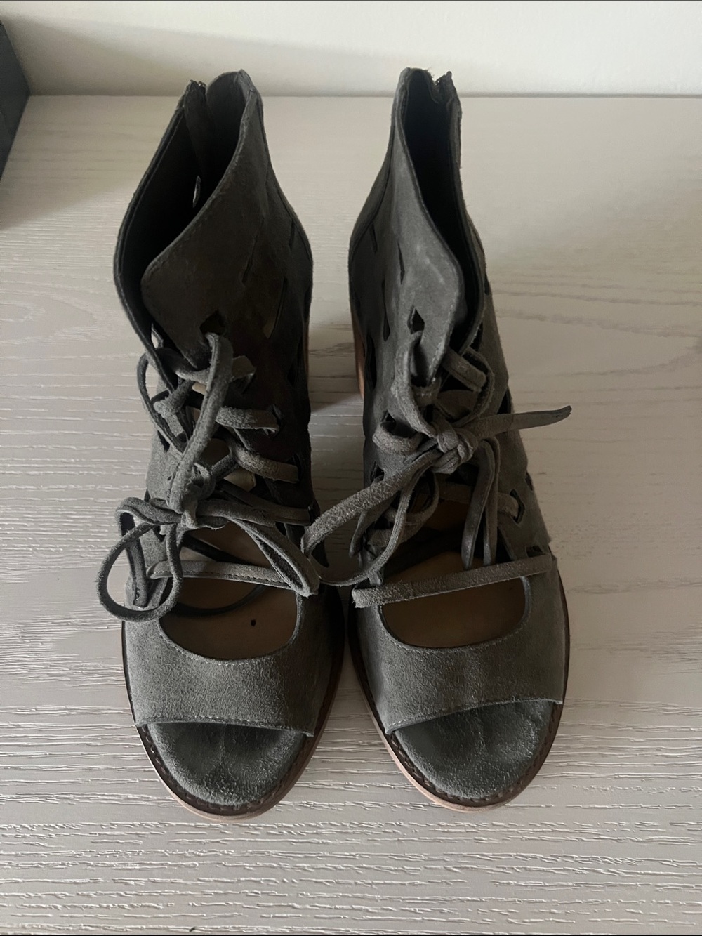 Vince Camuto Gray Lace-Up Open-Toe Heeled Sandals
